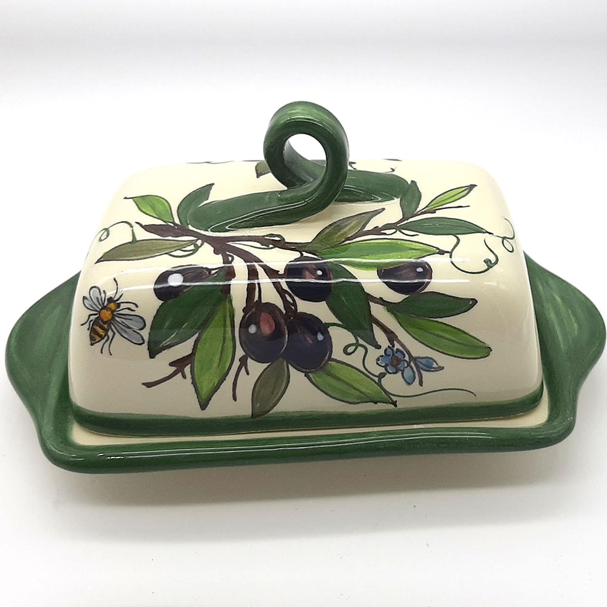 Italian Ceramic Butter dish with lid Olive design Hand Etsy