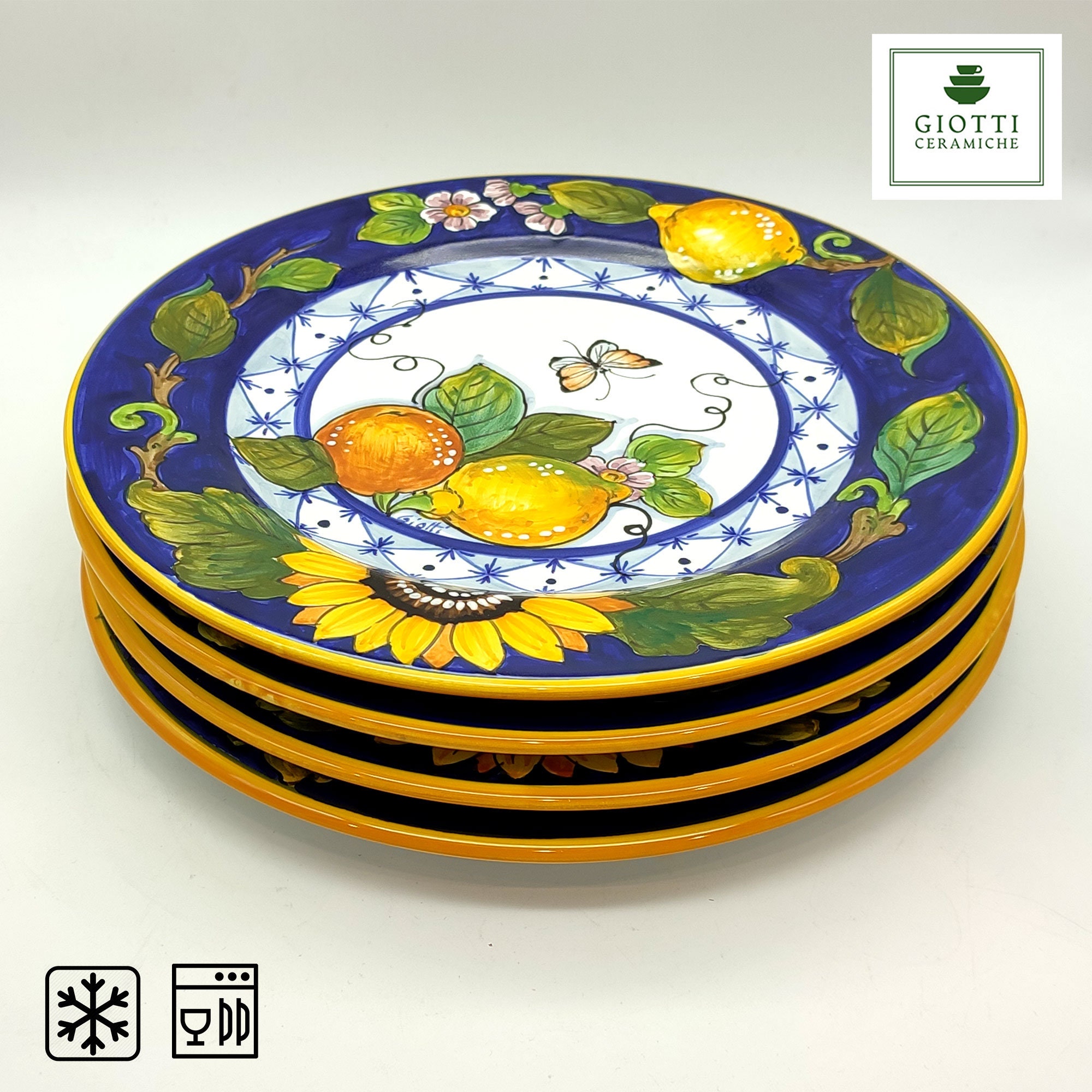 Hand-painted Italian Ceramic Dinner Plates – Sunflower Tuscan