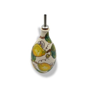 Italian Ceramic Olive Oil Dispenser Bottle L Size - Hand Painted Oil Cruet Lemon  Design - Made in ITALY Tuscany - Italian Pottery