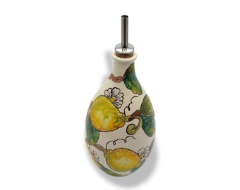 Italian Ceramic Olive Oil Dispenser Bottle L Size - Hand Painted Oil Cruet Lemon  Design - Made in ITALY Tuscany - Italian Pottery