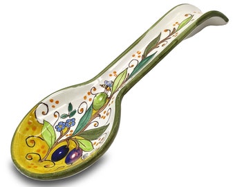 Italian Ceramic - Spoon Rest holder for kitchen counter - Hand Painted Spoon Holder- Made in ITALY - Italian Pottery – Lemon decorated