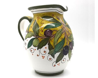 Hand Painted Italian Ceramic Pitcher – Olive Design Tuscany Carafe
