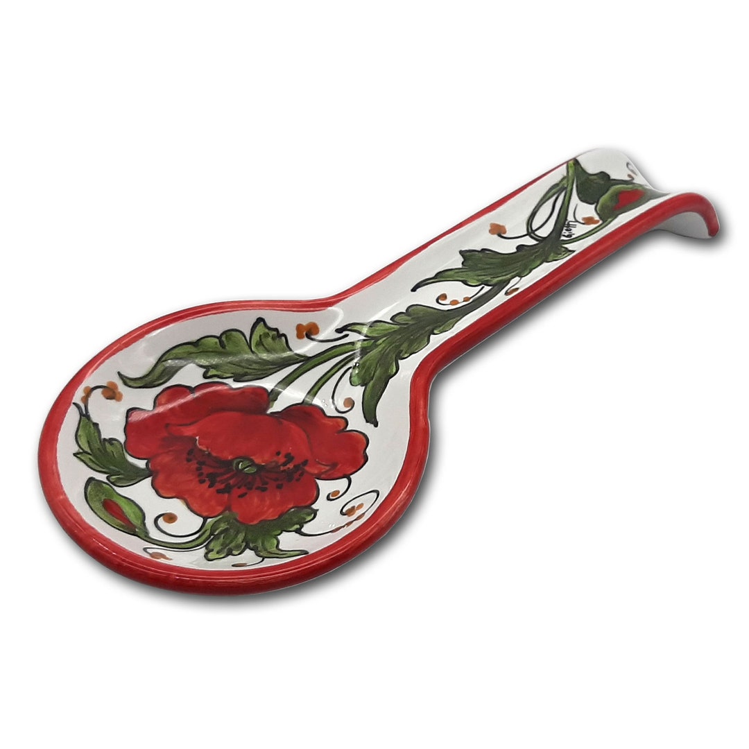 Italian Ceramic Spoon Rest Holder for Kitchen Counter Hand Painted