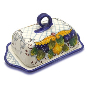 Italian Ceramic Butter dish with lid Medici - Hand Painted Butter Keeper - Made in ITALY - Italian Pottery Butter holder - with covers