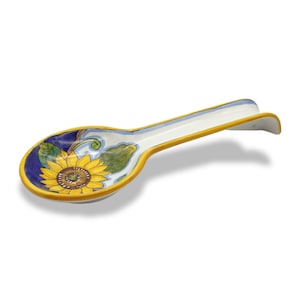 Italian Ceramic - Spoon Rest holder for kitchen  - Hand Painted Spoon Holder- Made in ITALY - Italian Pottery – Sunflower Blue decorated