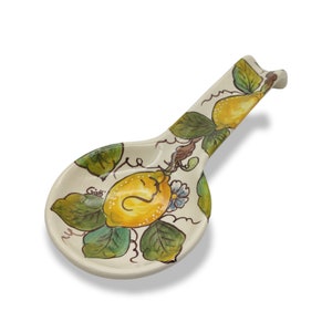 Italian Ceramic - Spoon Rest holder for kitchen counter - Hand Painted Spoon Holder- Made in ITALY - Italian Pottery – Lemon decorated