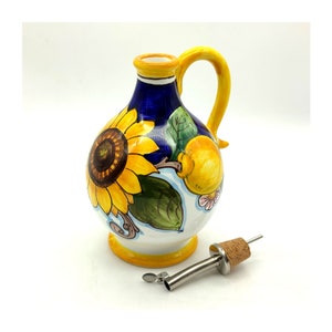 Italian Ceramic Olive Oil Dispenser Bottle XL Size - Hand Painted Oil Cruet Lemon  Design - Made in ITALY Tuscany - Italian Pottery