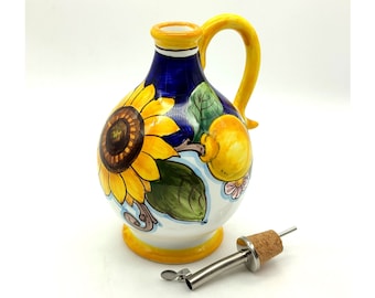 Italian Ceramic Olive Oil Dispenser – Hand Painted Lemon Design, Made in Tuscany