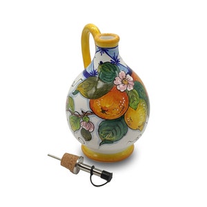 Italian Ceramic Olive Oil Dispenser Bottle XL Size - Hand Painted Oil Cruet Lemon  Design - Made in ITALY Tuscany - Italian Pottery