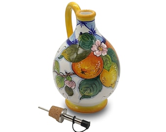 Hand Painted Italian Ceramic Olive Oil Dispenser – Lemon Tuscan Pottery