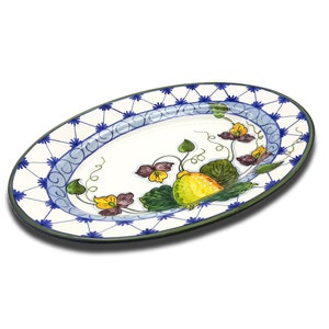 Large Oval Ceramic Tray - Italian dinnerware meat serving - White Blue Lemon serving tray - Hand painted Tuscan pottery bowl - Made in Italy