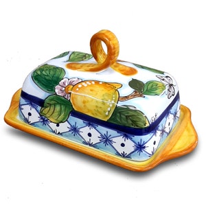 Italian Ceramic Butter dish with lid Lemon  - Hand Painted Butter Keeper - Made in ITALY - Italian Pottery Butter holder - with covers