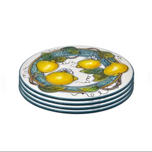 Italian Ceramic - Set of 4 Salad plate 8 1/2 inch Lemon Blue Design -  Hand Painted dish - Made in ITALY Tuscany - Italian Pottery dinner