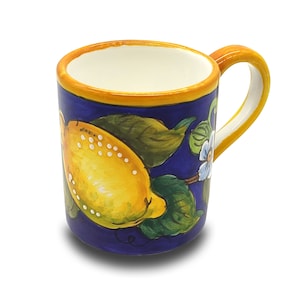 Italian Ceramic Coffee Mug Lemon Blue - 11 oz Hand Painted Tea Cups Design for Kitchen - Made in ITALY Tuscany - Italian Pottery  - Tea Cup