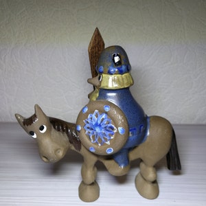 Vintage Kurt Nilsson Viking Ceramic Figurine on Horse. Swedish Art