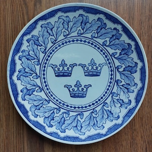 1897 Gustafsberg. Gustavsberg decor plate Exhibition Stockholm 1897. Vintage Swedish wall plate. Blue and white art antique plate Sweden.
