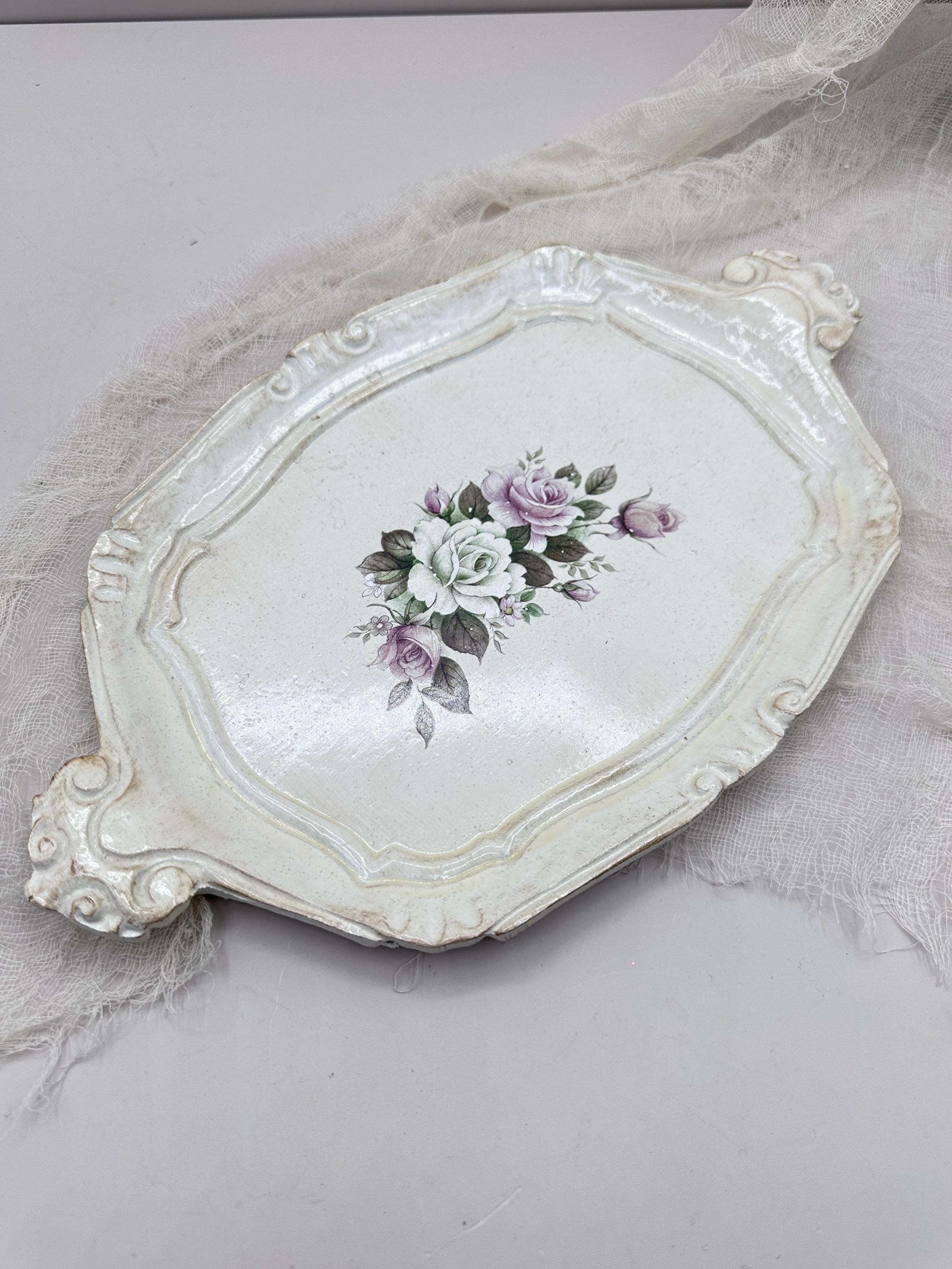 Vintage Italian Florentine Tole Tray | Cream Floral Serving Tray ...