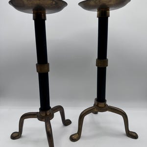Vintage Brass and Iron Clawfoot Candle Holders – Set of 2 – Mid Century Modern Gothic Style – Solid Brass