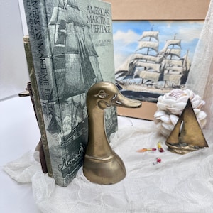 Vintage Brass Duck Head Bookends - Mid Century Rustic Decor