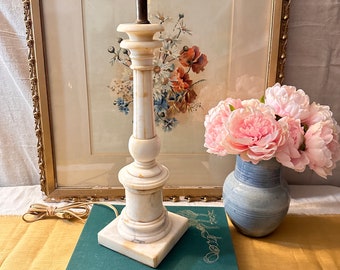 Carved Alabaster Marble Vintage Lamp  | Alabaster | Neoclassic | Alabaster Marble | made in Italy | MCM | Alabaster Column Lamp |Marble Lamp