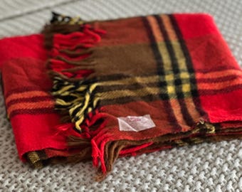Vintage Troy Robe Wool Blanket – Red Plaid Camp Blanket, Retro Cabin Decor, Mid-Century Wool Throw with Fringe|christmas blanket|plaid