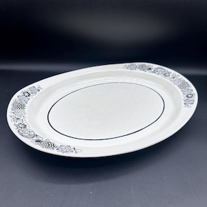 Vintage Staffordshire Ironstone Platter | Black & White Floral Oval Serving Dish | English Transferware | Crackle Glaze