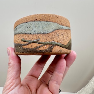 Vintage Studio Pottery Candle Holder | Handmade Stoneware Candle Dish | Earth Tone Ceramic |Wabi Sabi Decor|speckled artisan pottery