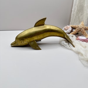 Vintage Solid Brass Dolphin Figurine – Nautical Coastal Home Decor, Mid-Century Maritime Sculpture