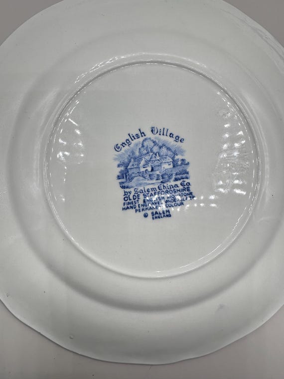 Vintage Blue White Transferware Plates Set: Willow, English