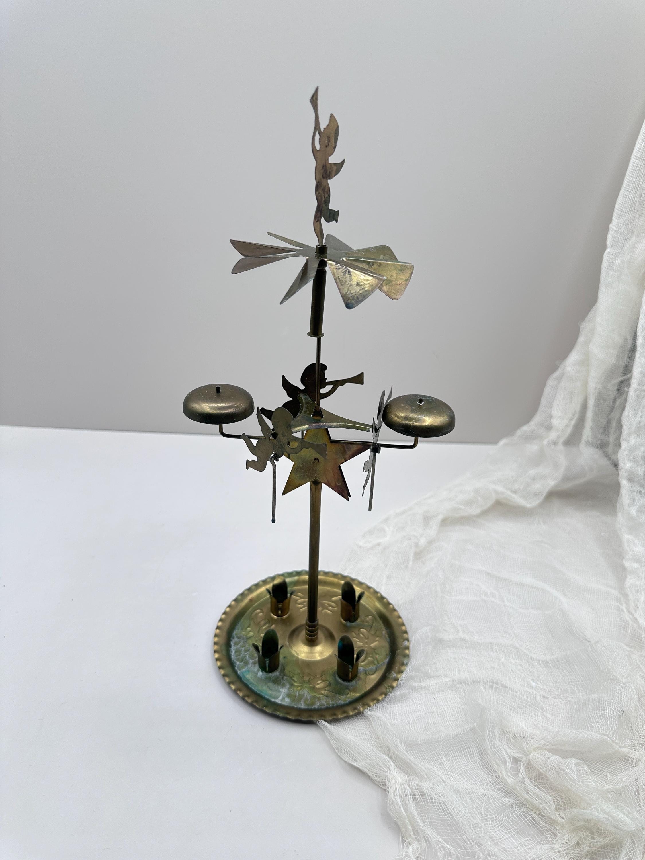 Vintage Brass Angel Chimes, Rotating Candle Carousel, Scandinavian