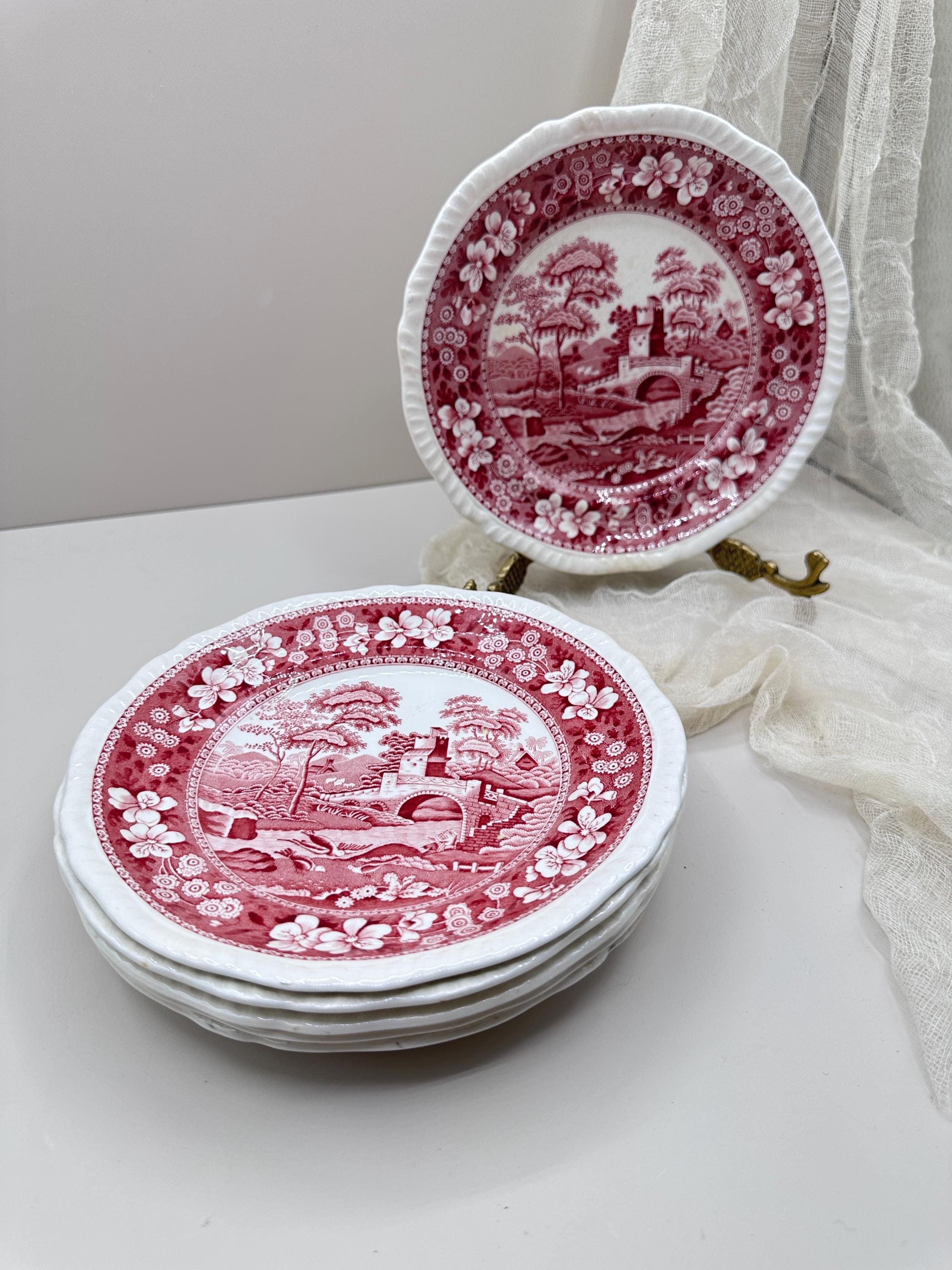 Set of 6 Vintage Spode Copeland Spodes Tower Plates – 7.5” Red