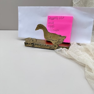 Vintage Brass Goose and Fence Letter Holder – Farmhouse Desk Organizer, Country Cottage Decor