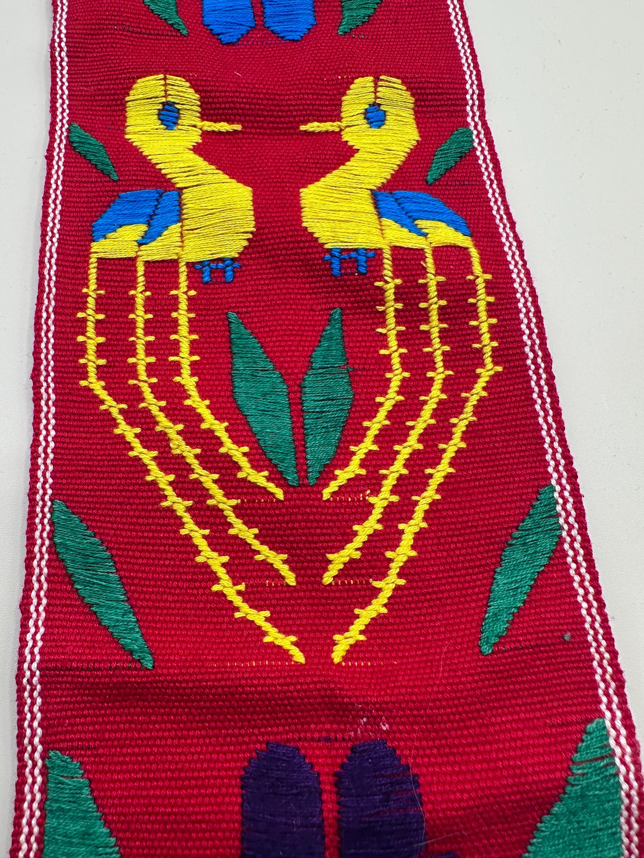 Vintage Folk Embroidered Sash Belt-handwoven Red Floral&bird  display picture 1