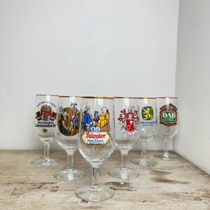 Vintage västtyska bryggeriölglas set om 6, nya gamla stockpilsnerbägare, Breweriana barglas