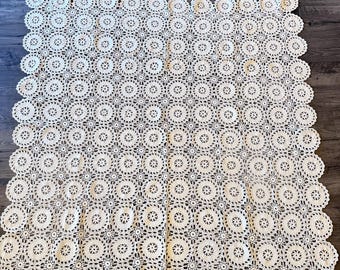 Vintage handgehaakt kanten tafelkleed|Franse cottage-stijl|Boudoir boho|shabby chic|Katoenen tafelkleed|boerderij|cottagecore