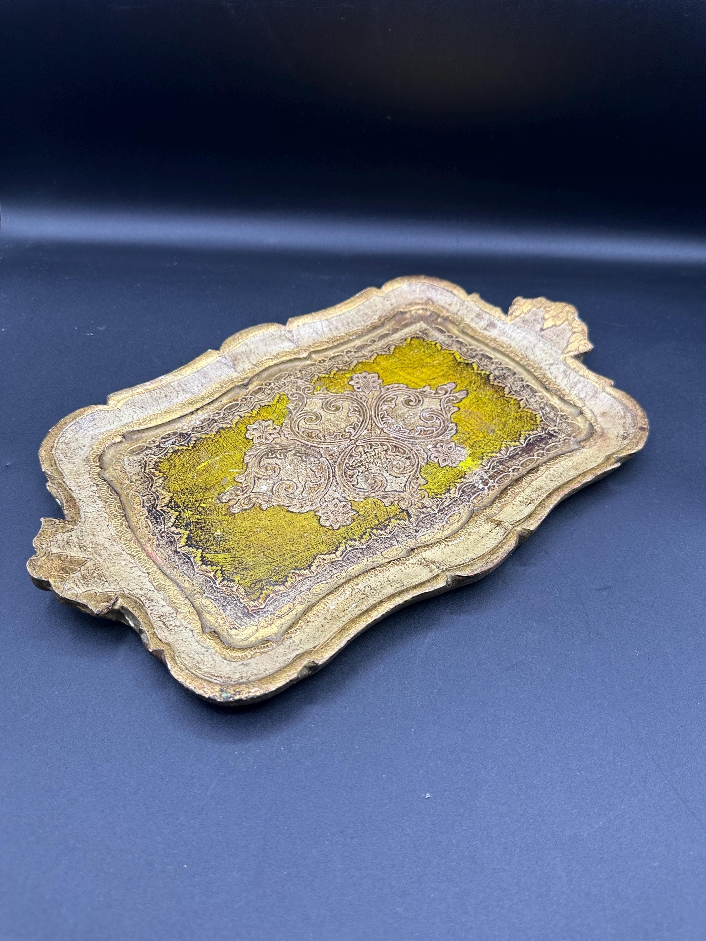 ヴィンテージ イタリア製 フィレンツェ風 金箔 木製トレイ - 華やかな