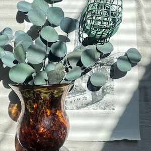 Vintage Hand Blown Tortoiseshell Art Glass Vase |Amber Tortoiseshell Spotted Pattern | Pedestal Vase