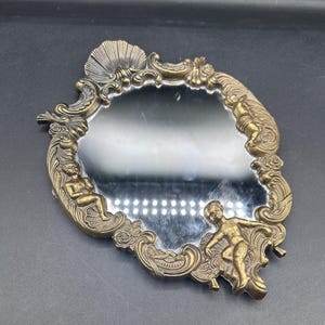 Antique Art Nouveau Bronze Cherub Mirror: Gallery Wall Decor