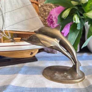 Vintage Solid Brass Dolphin Statue: Nautical Coastal Decor