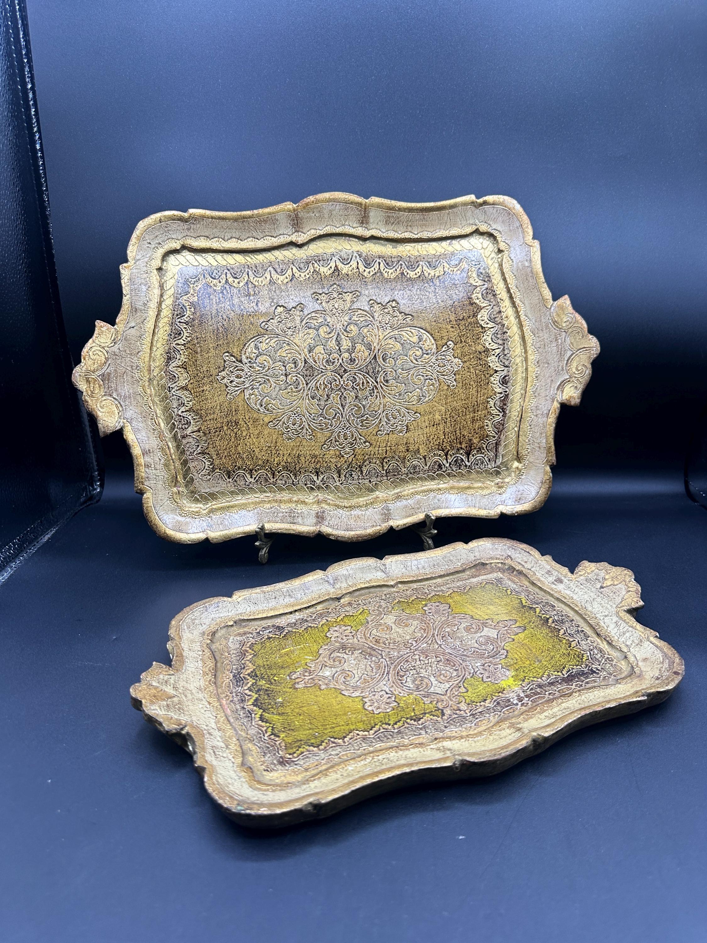 ヴィンテージ イタリア製 フィレンツェ風 金箔 木製トレイ - 華やかな