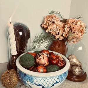 Vintage Blue & White Ceramic Jardiniere Planter, Floral Cachepot Bowl, Chinoiserie Style Crackle Glaze