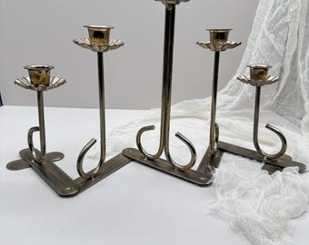 Candelabro plegable vintage de latón macizo – Portavelas ajustable de 5 brazos con forma festoneada