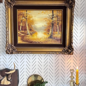 Vintage Fall Landscape Oil Painting in Ornate Gold Frame