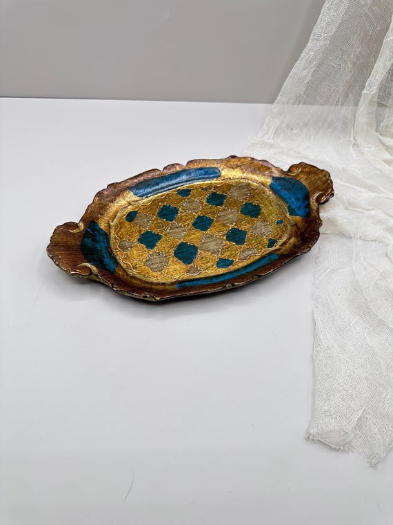 ヴィンテージ イタリア フィレンツェ風 金箔 木製トレイ – オーバル