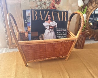 Vintage wicker rattan bamboo magazine rack | rattan magazine rack | rattan basket| vintage rattan | vintage wicker|vintage bamboo|bohemian