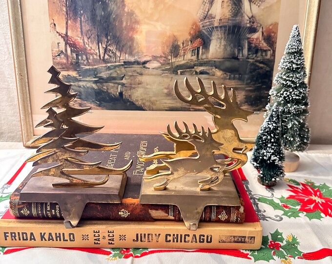 Vintage Solid Brass Stocking Holder Stocking Hook Christmas Reindeer Hook Solid Brass Tree Hook