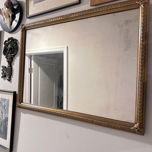 Vintage Gold Gilt Wall Mirror with Distressed Patina - 28”x19” Antique Style Ornate Frame