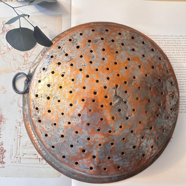 Vintage Distressed Copper Colander|French Market Style Solid Copper strainer|copper strainer|vintage copper|Rustic Kitchen|European