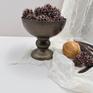 Vintage Brass Pedestal Compote Bowl | Mid-Century Footed Dish, Decorative Catchall, Rustic Farmhouse Decor