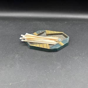 Vintage Brass Match Holder Dish – Art Deco Geometric Catchall Tray Made in Israel